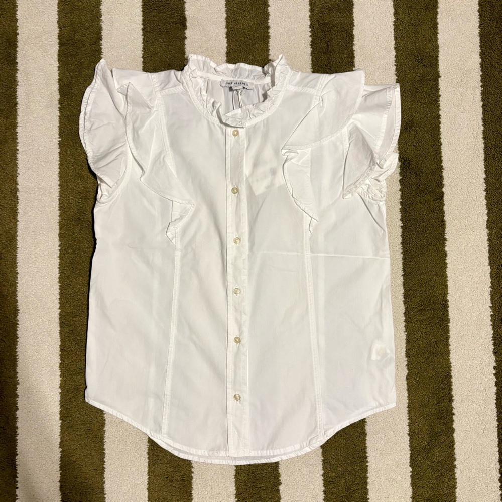NWT Free Assembly White Ruffle Button Down Top
